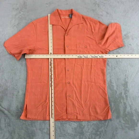 Vintage Tori Richard Hawaiian Camp Shirt in Orange Silk Jacquard Men Medium - Picture 3 of 6
